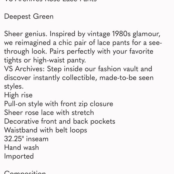 🔥NEW VICTORIA'S SECRET VS Archives Rose Lace Pants Deepest Green - Picture 8 of 9